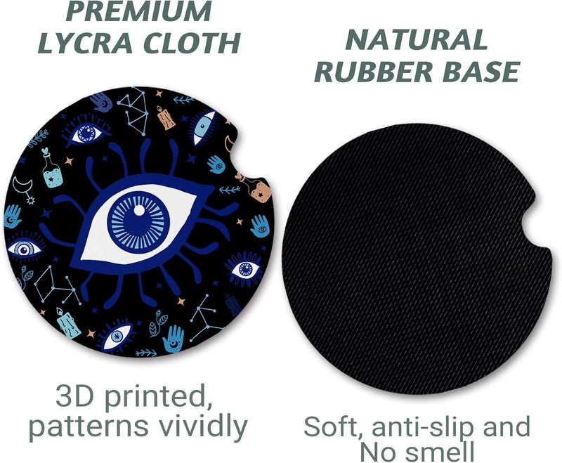 Yonlevres Car Coasters for Cup Holders，2.75" Anti Slip Rubber Mat with A Finger Notch, 2 Pack Car Cup Holder Coasters for Car Interior Accessories for Women Men Evil Eye - Image 5
